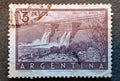 SOVATA, ROMANIA - Jul 02, 2020: old Argentine stamp from 1956 with the image of Nihuil Dam Royalty Free Stock Photo