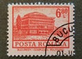 SOVATA, ROMANIA - Jul 02, 2020: Old postage stamp from Romania circa 1972 shows the Bucharest Polytechnic Complex Royalty Free Stock Photo