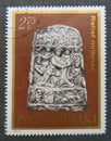 SOVATA, ROMANIA - Jul 02, 2020: Old postage stamp from Romania circa 1974 shows basorelief Relief mithraic