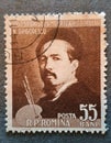 SOVATA, ROMANIA - Jul 02, 2020: Old postage stamp from Romania circa 1957 shows 50 years since the death of the painter Nicolae