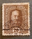 SOVATA, ROMANIA - Jul 02, 2020: old stamp from Austria 1908 with the image of Franz Josef Royalty Free Stock Photo