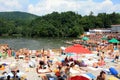 SOVATA, ROMANIA - Jul 19, 2018: tourists bathing in Lake Ursu in Sovata resort