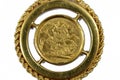 The sovereign is a British gold coin shape with a nominal value of one pound sterling, a bullion coin and is sometimes mounted in Royalty Free Stock Photo
