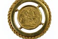 The sovereign is a British gold coin shape with a nominal value of one pound sterling, a bullion coin and is sometimes mounted in Royalty Free Stock Photo