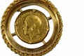 The sovereign is a British gold coin shape with a nominal value of one pound sterling, a bullion coin and is sometimes mounted in Royalty Free Stock Photo