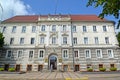 SOVETSK, RUSSIA. Facade of the building of the administration of the Soviet city district. Kaliningrad region