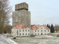 soviet apartment building and water tower