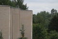 A soviet apartments from bricks next to the nature