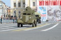 Soviet armored car BA-20 on the dress rehearsal of the solemn parade in honor of the Victory Day