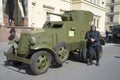 Soviet armored car BA-3 and his driver