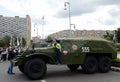 Soviet armored personnel carrier BTR-152 at the exhibition of military equipment Royalty Free Stock Photo