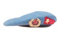 Soviet army airborne forces blue beret isolated