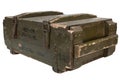 Soviet army ammunition green crate. Text in russian - type of ammunition, projectile caliber, projectile type, number of pieces Royalty Free Stock Photo