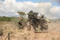 Soviet artillery guns in action