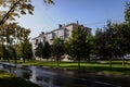 Soviet brick living block in 9 May street of Vostochny district of Moscow, Russia. Royalty Free Stock Photo