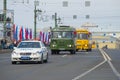 Soviet bus PAZ-672 in the column of retro transport Royalty Free Stock Photo