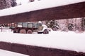 Soviet car behind the fence. The old cargo car Royalty Free Stock Photo