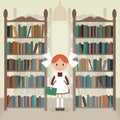 Soviet cartoon schoolgirl in library. Royalty Free Stock Photo