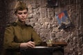 Soviet female soldier in uniform of World War II Royalty Free Stock Photo