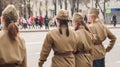 Soviet female soldiers in uniform of World War II,