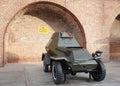 Soviet four-wheeled armoured scout car BA-64 in the territory of Nizhny Novgorod kremlin. Sunny day view.