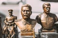 Soviet Leader Josef Stalin. Concept Of Nostalgia For Soviet Union. Miniature Bronze Figurines Of Joseph Stalin