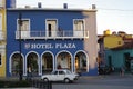 Soviet made Lada in front of a Hotel in Cuban town Royalty Free Stock Photo