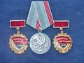 Soviet medal `Veteran of labor` and signs `Winner of the socialist competition`. Awarded to employees for conscientious work