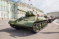 Soviet medium Tank T-34 of times of World War II on the military-patriotic action, dedicated to the Day of Memory and Grief on Pal Royalty Free Stock Photo