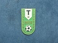 Soviet metal badge with the inscription `Torpedo Moscow champion of the USSR and the year of victory` Royalty Free Stock Photo