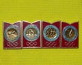 Soviet metal badges featuring type of sport and with the inscription in Russian `Moscow 80, Olympic games`