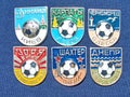 Soviet metal badges of football clubs of the Ukrainian SSR with the inscription `club, city` from the series `clubs of the USSR`