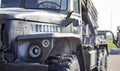 Soviet multiple launch rocket system BM-21 Grad on the chassis of a truck Ural-375D. Broken and burnt military equipment of the Royalty Free Stock Photo