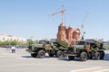 Soviet Multiple Rocket LSoviet Multiple Rocket Launchers BM-21 on dress rehearsal of the military parade in honor of Victory day Royalty Free Stock Photo