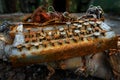 Soviet old, covered with rust, ribbon mechanical typewriter.