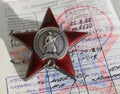 Soviet order. Red Star and soldier document Royalty Free Stock Photo