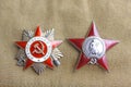 Soviet orders. Red Star and Greate National War Royalty Free Stock Photo
