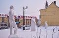 Soviet period sculpture square under the snow. Nizhny Tagil. Russia