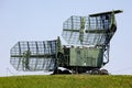 Soviet and russian military radar station with antenna. Air defense. Modern army industry