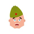 Soviet soldier happy emoji. Retro Russian warrior merry emotion