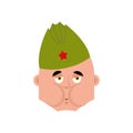 Soviet soldier Sick Nausea emoji. Retro Russian warrior face Nau