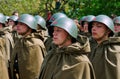 Soviet soldiers in helmets and cloaks