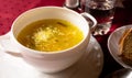 Soviet soup with pickles and barley. Leningrad rassolnik Royalty Free Stock Photo