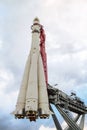 Soviet space rocket Vostok on a holding lateral support mount Royalty Free Stock Photo