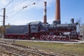 Soviet steam locomotive Er-786-27 monument at the locomotive depot of Volkhovstroy 1 station Royalty Free Stock Photo