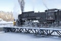 Soviet steam locomotive L-5164 (Lebedyanka) on a turntable. Ruskeala