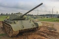 Soviet T-34 tank in the Belarusian museum complex Stalin`s Line Royalty Free Stock Photo