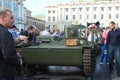 Soviet tank T-38 and people