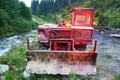 Soviet tractor in the mountains of Ukraine Royalty Free Stock Photo