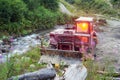 Soviet tractor in the mountains of Ukraine Royalty Free Stock Photo